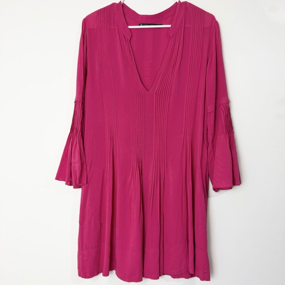 ViX Paula Hermanny Pink Mini Dress Swim Cover V-Neck Pintuck Women’s M